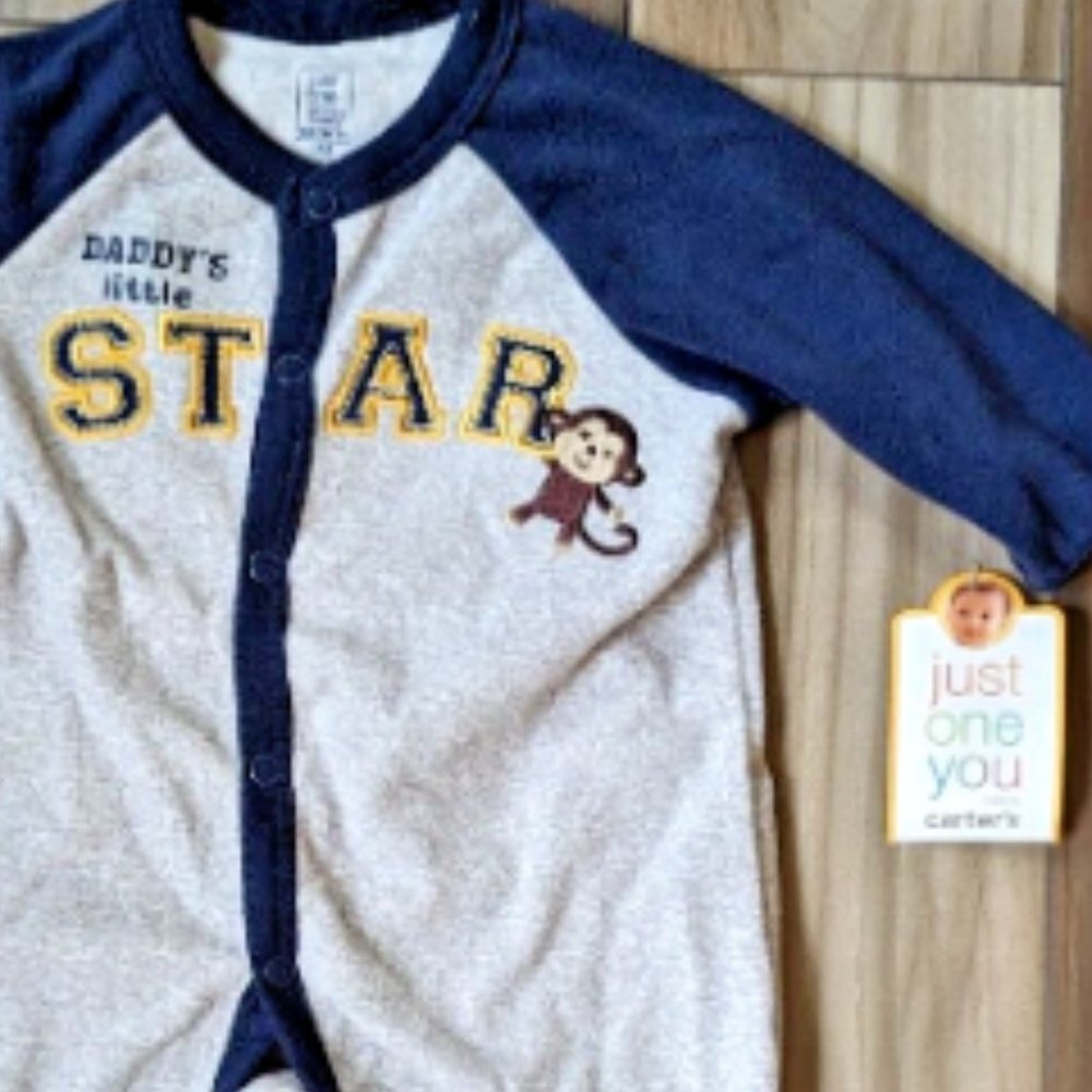 NWT Carter's DADDY'S little STAR Baby Boys Pajamas Monkey PJ Sleepwear F… - Picture 2 of 4